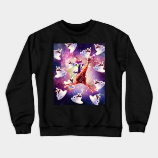 Rave Space Cat On Giraffe Unicorn - Coffee Crewneck Sweatshirt